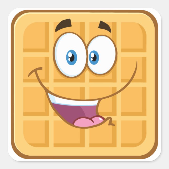 Adesivo Quadrado Feliz Waffle Kawaii Comida de Café da Manhã Sorrid (Frente)