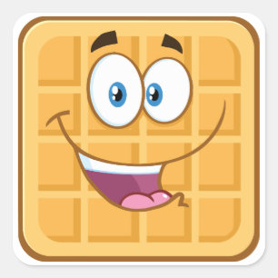 Adesivo Quadrado Feliz Waffle Kawaii Sorriso Comida de Café da Manh