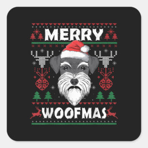 Adesivo Quadrado Feliz Woofmas Schnauzer Cachorro de Natal Pajama