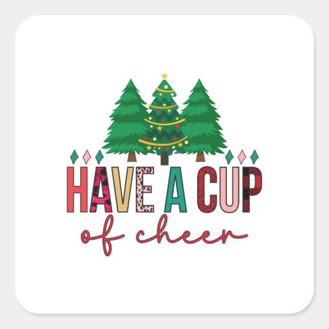 Adesivo Quadrado Feliz Xmas Tem Uma Xícara De Feliz (Frente)