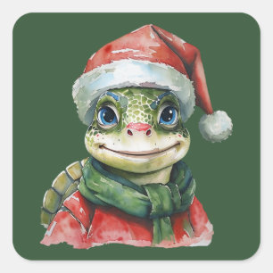 Adesivo Quadrado Felizes Favoritos de Natal Animal - Tartaruga 2