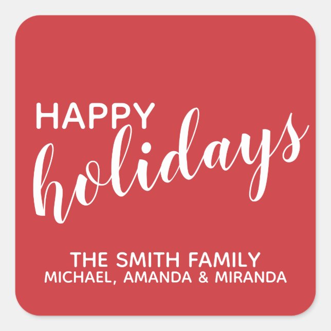 Adesivo Quadrado "Felizes Feriados" Vermelho Festivo (Frente)