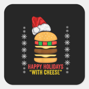 Adesivo Quadrado Felizes Férias com Cheeseburger de Natal Queijo