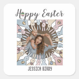 Adesivo Quadrado Felz pascoa amigo, mãe coelhinha da Páscoa e foto 