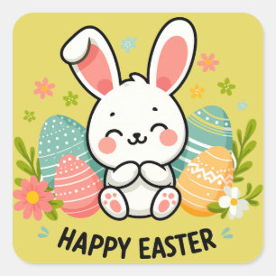 Adesivo Quadrado Felz pascoa Bunny