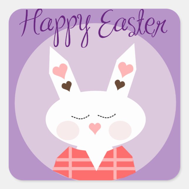 Adesivo Quadrado Felz pascoa Bunny Square Sticker (Frente)