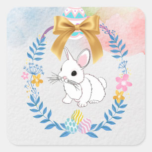 Adesivo Quadrado Felz pascoa, Bunny Sticker