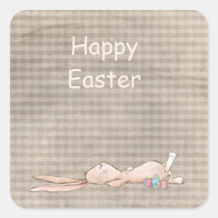 Adesivo Quadrado felz pascoa Chill Bunny Rabbit Ovos Gingham