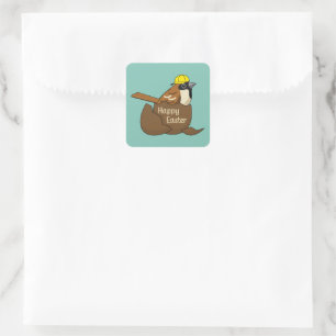 Adesivo Quadrado Felz pascoa de Ovos de Chocolate de Grama