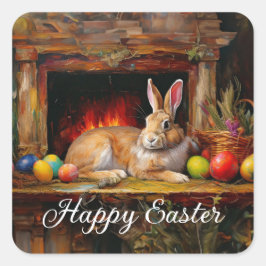 Adesivo Quadrado Felz pascoa de Ovos de Páscoa Coloridos na Páscoa