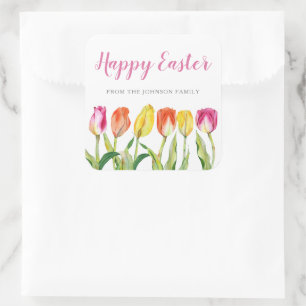Adesivo Quadrado Felz pascoa de Tulipas Florais Quic Rosa