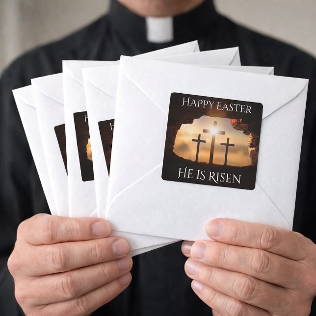 Adesivo Quadrado Felz pascoa Ele está no Feriado de Três Cruzes (Criador carregado)