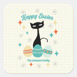 Adesivo Quadrado Felz pascoa, Era Atômica, Gato Moderno Meio século