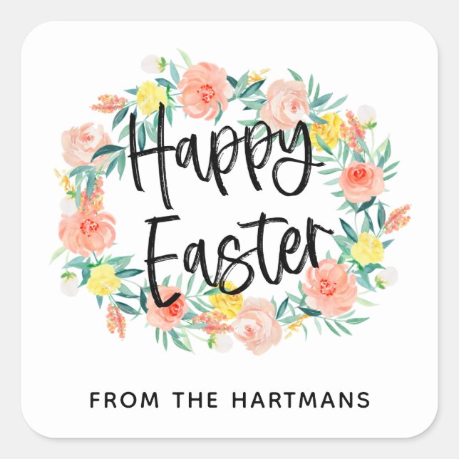 Adesivo Quadrado Felz pascoa Floral bonito (Frente)