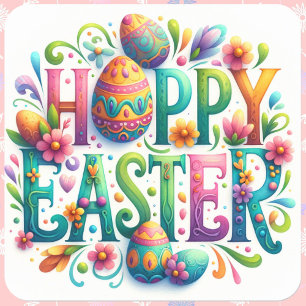 Adesivo Quadrado Felz pascoa Floral Greeting Springtime