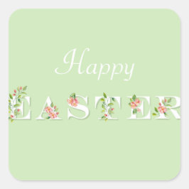 Adesivo Quadrado Felz pascoa Floral Verde e Rosa