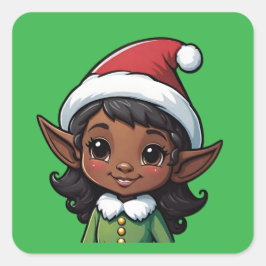 Adesivo Quadrado Fêmea De Natal De Pele Escura E Bonita