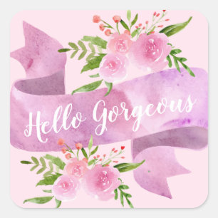 Adesivo Quadrado Feminino Bonito Chic Floral Rosa Hello Deslumbrant