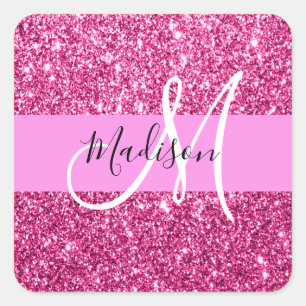 Adesivo Quadrado Feminino e Glam Rosa Quente Brilho Lantejoulas Mon