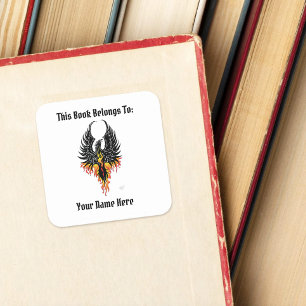 Adesivo Quadrado Fenix Ascendente Pássaro de Fogo Ex-Libris Tribal 