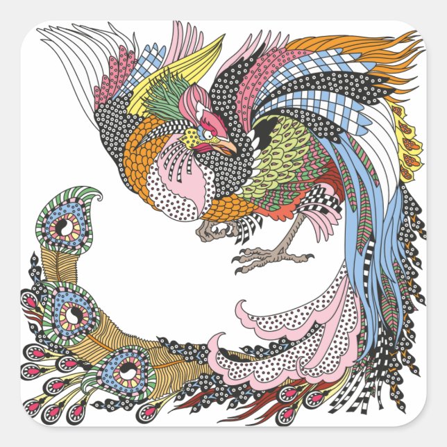 Adesivo Quadrado Fênix chinesa ou Feng Huang (Frente)