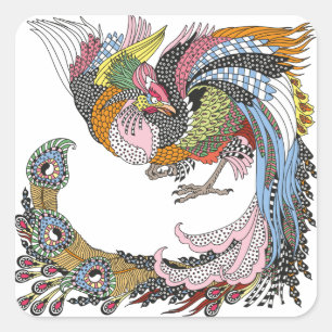 Adesivo Quadrado Fênix chinesa ou Feng Huang Square Sticker