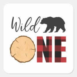 Adesivo Quadrado Fera Solitária Urso Plaid Primeiro Aniversário