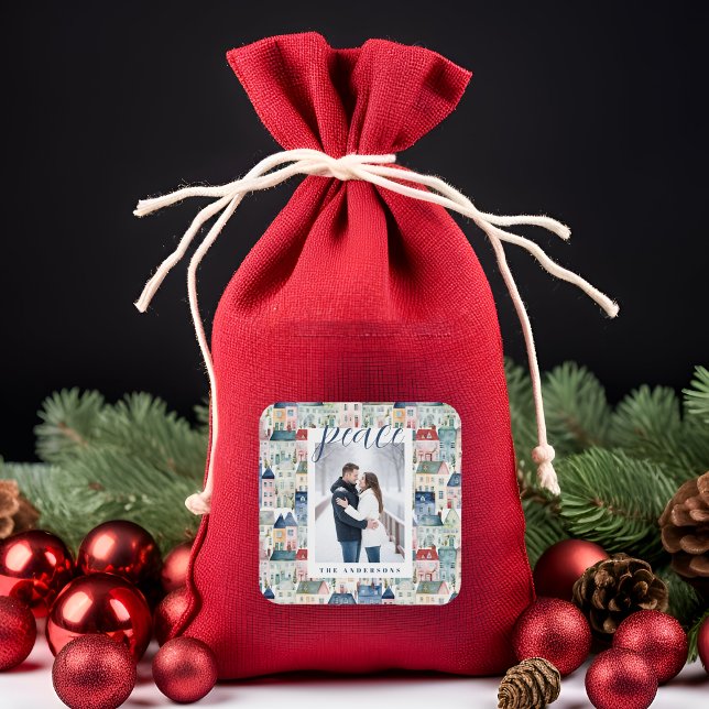 Adesivo Quadrado Feriado Azul - Foto de Natal (Criador carregado)