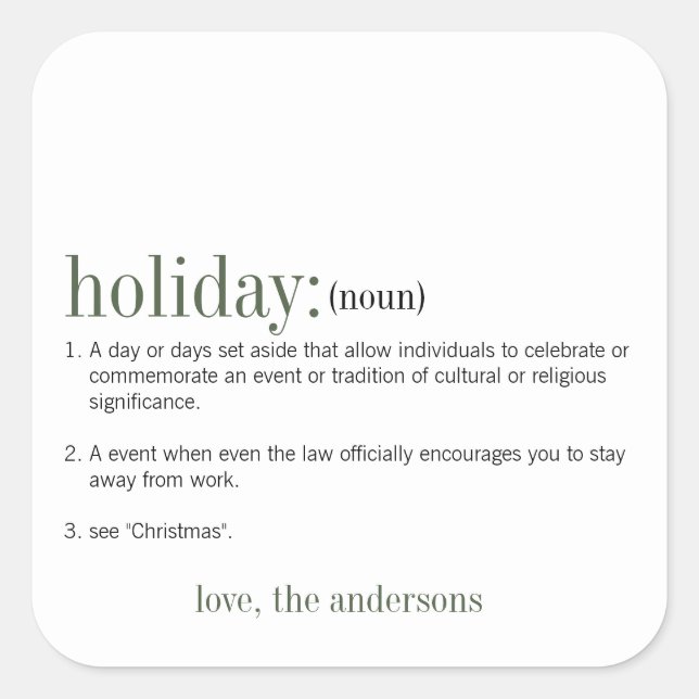 Adesivo Quadrado Feriado Branco de Definição de Natal (Frente)