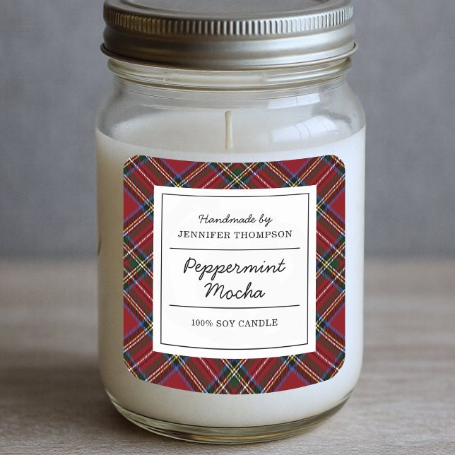 Adesivo Quadrado Feriado Clássico de Tartan Vermelho (Criador carregado)