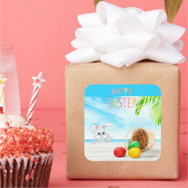 Adesivo Quadrado Feriado Costeiro de Praia do Oceano Tropical de fe