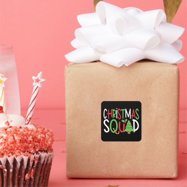 Adesivo Quadrado Feriado da Família de Esquadrão de Natal Engraçado (Festa)