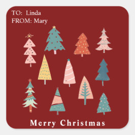 Adesivo Quadrado Feriado das Árvores de Natal Red Modern