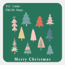 Adesivo Quadrado Feriado das Árvores de Natal Verdes no inverno Mod