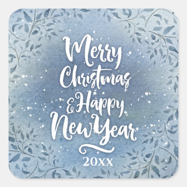 Adesivo Quadrado Feriado de Ano de Personalização Floral de Natal (Frente)