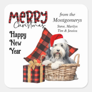 Adesivo Quadrado Feriado de Collie Puppy da Xadrez de Buffalo