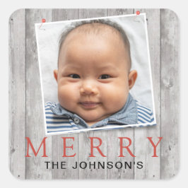 Adesivo Quadrado Feriado de Feliz de Fotografias com Fixação Rústic