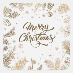 Adesivo Quadrado Feriado de Folhas e Cones de Pinheiro Elegante   V
