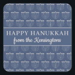 Adesivo Quadrado Feriado de Menorah Hanukkah, Cute Rustic<br><div class="desc">Bonita Rústica Menorah Hanukkah Feriado Stickers com um padrão fofo de menorás festivos em um sutil fundo azul de férias. Personalize o texto de acordo com o seu gosto,  para obter um adesivo personalizado e divertido.</div>