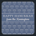 Adesivo Quadrado Feriado de Menorah Hanukkah, Cute Rustic<br><div class="desc">Bonita Rústica Menorah Hanukkah Feriado Stickers com um padrão fofo de menorás festivos em um sutil fundo azul de férias. Personalize o texto de acordo com o seu gosto,  para obter um adesivo personalizado e divertido.</div>