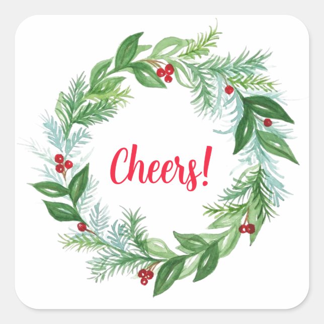 Adesivo Quadrado Feriado de Natal com Aquarela pintada Manipulada (Frente)