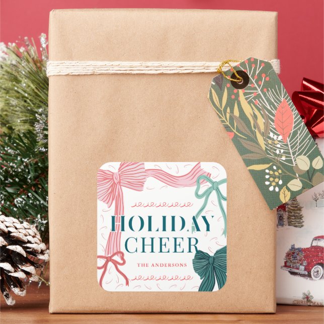 Adesivo Quadrado Feriado de Natal de Arcos Verdes e Verdes (Feriado)