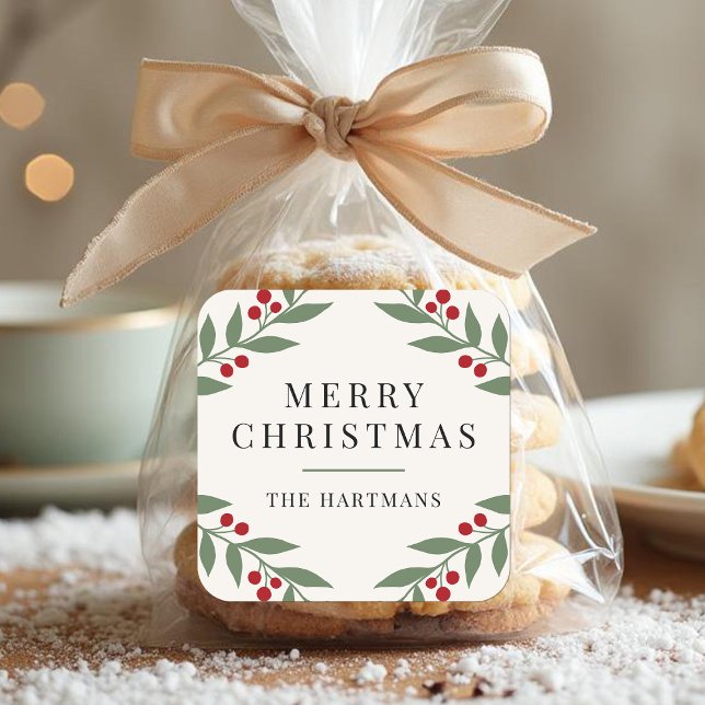 Adesivo Quadrado Feriado de Natal do Berry Botânico Elegante (Criador carregado)