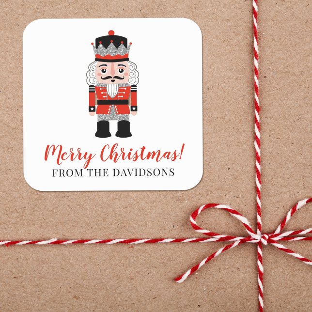 Adesivo Quadrado Feriado de Natal do Red Nutcracker (An elegant nutcracker sticker for your Christmas packaging)