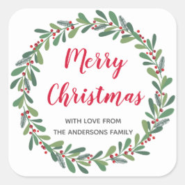 Adesivo Quadrado Feriado de Natal Elegante Sprigs