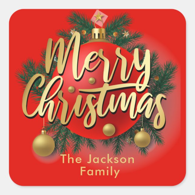 Adesivo Quadrado Feriado de Natal em Floco de Neve de inverno Jingl (Frente)