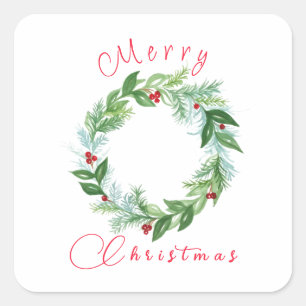Adesivo Quadrado Feriado de Natal em Watercolor