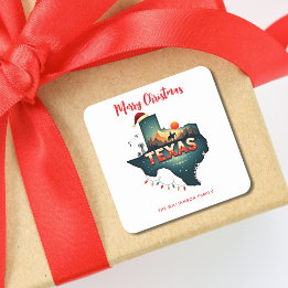 Adesivo Quadrado Feriado de Natal feliz no Texas State