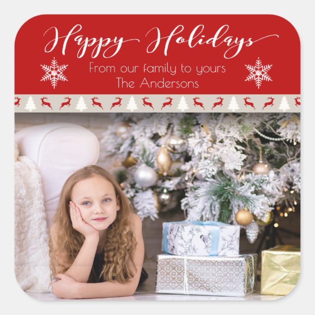 Adesivo Quadrado Feriado de Natal - Feriados Felizes Foto de Veado  (Frente)