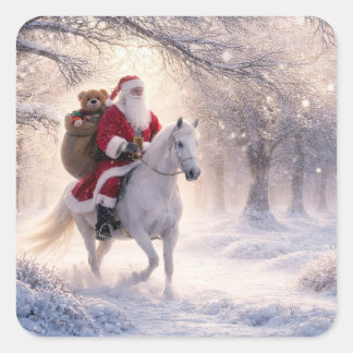 Adesivo Quadrado Feriado de Natal Papai Noel e Cavalo